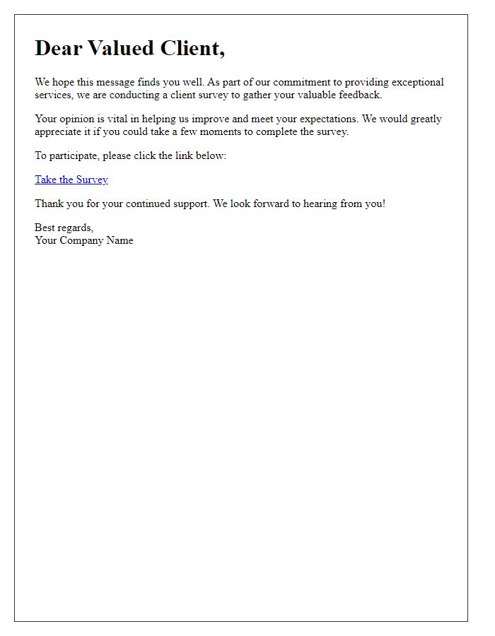 Letter template of client survey notification