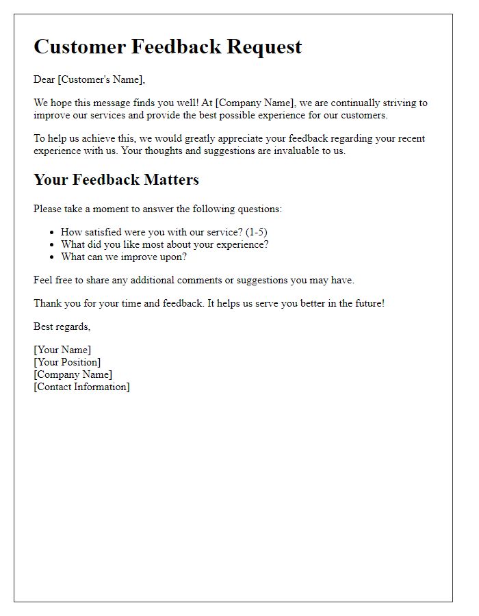 Letter template of customer feedback gathering process