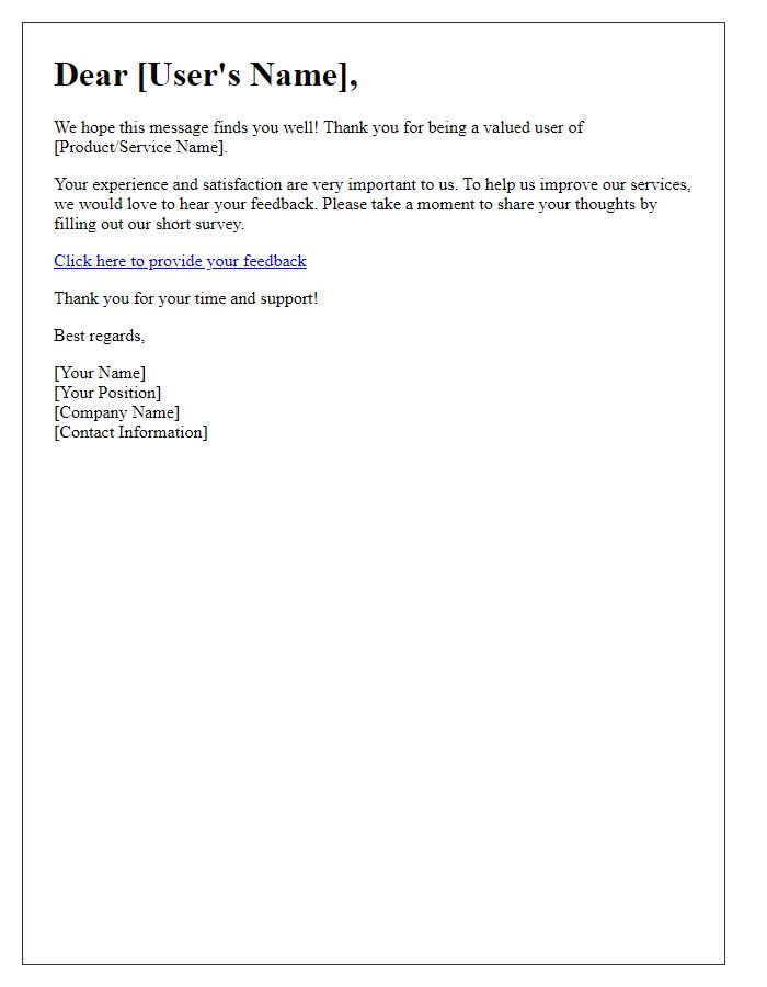 Letter template of user satisfaction feedback request