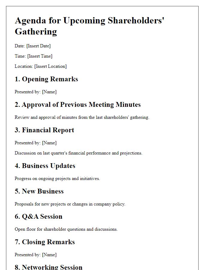 Letter template of agenda for the upcoming shareholders' gathering