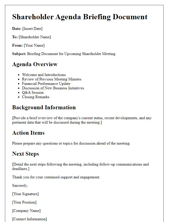 Letter template of shareholder agenda briefing document