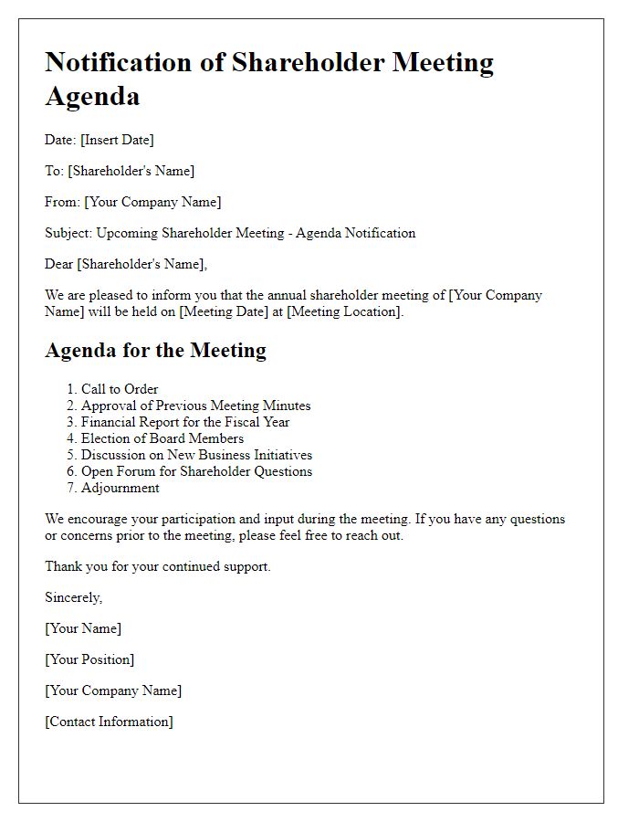 Letter template of shareholder meeting agenda notification