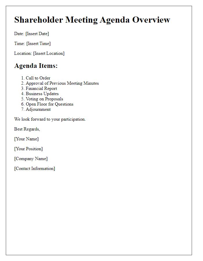 Letter template of shareholder meeting agenda overview