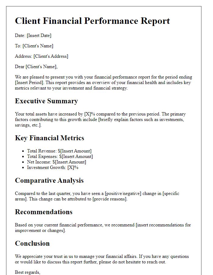 Letter template of client financial performance report