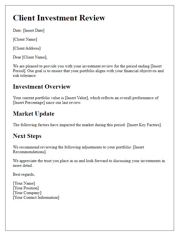 Letter template of client investment review