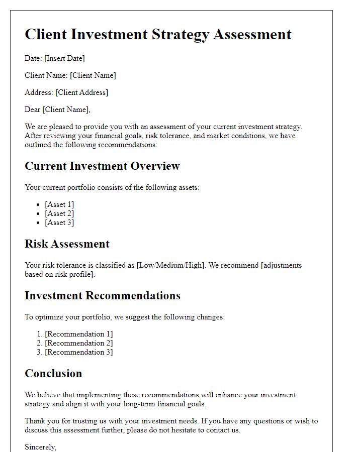 Letter template of client investment strategy assessment