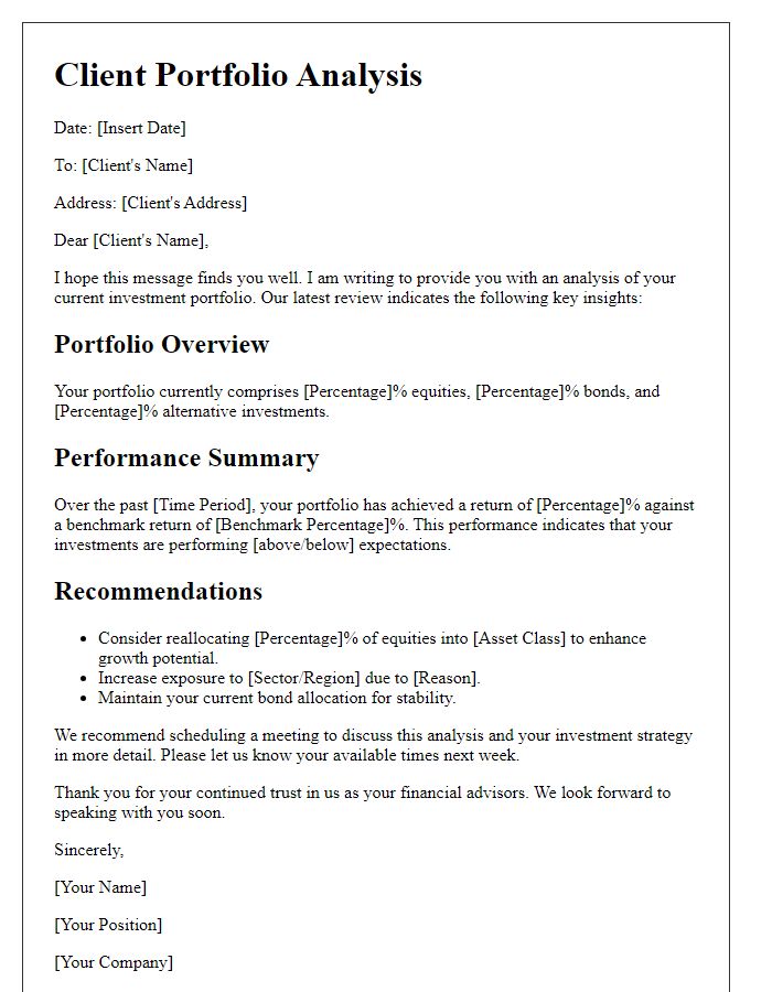 Letter template of client portfolio analysis