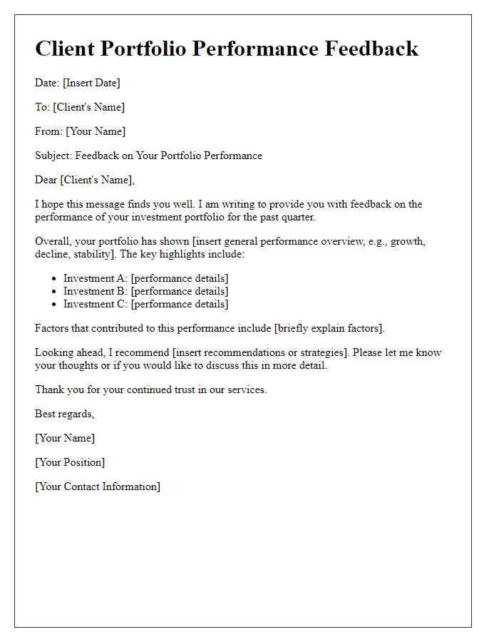 Letter template of client portfolio performance feedback