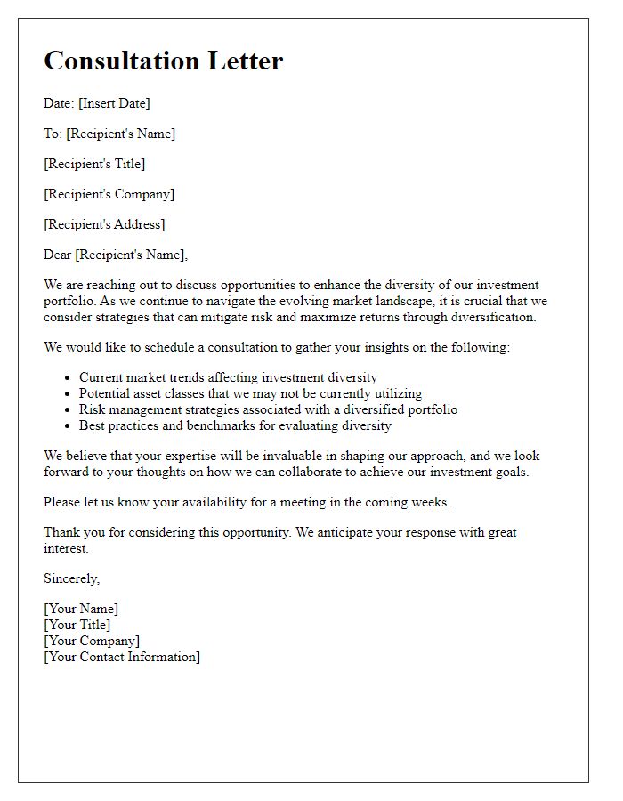 Letter template of consultations on improving investment portfolio diversity.