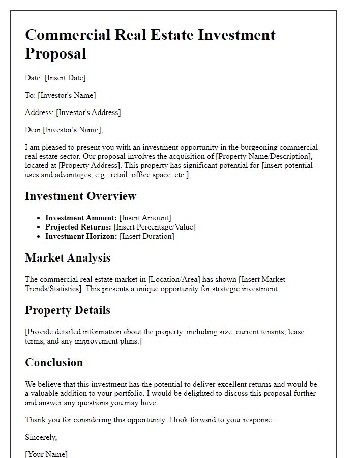 Letter template of commercial real estate investment proposal