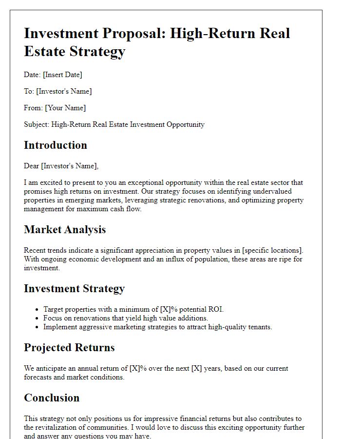 Letter template of high-return real estate investment strategy