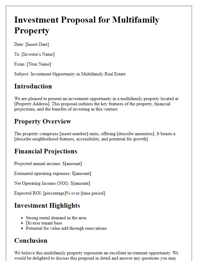 Letter template of multifamily property investment proposal