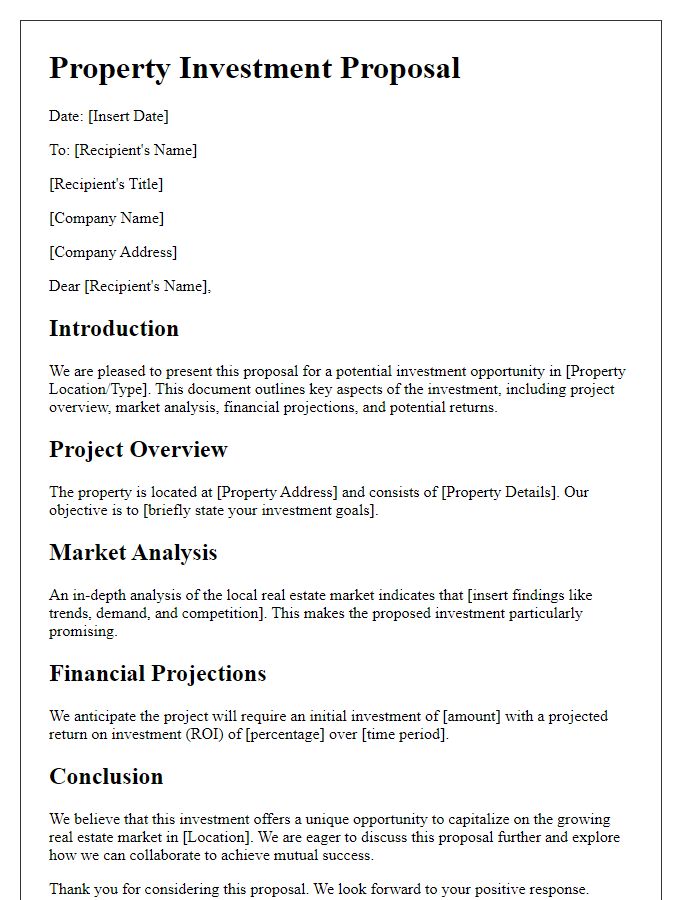 Letter template of property investment proposal outline