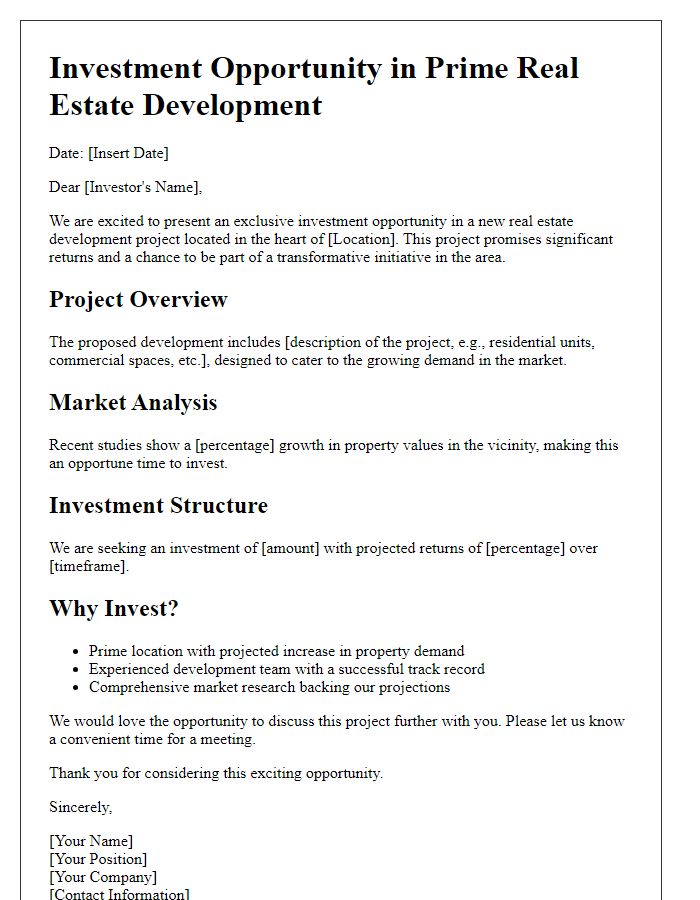 Letter template of real estate development investment opportunity