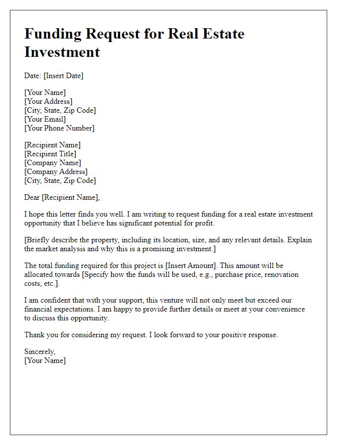 Letter template of real estate funding request