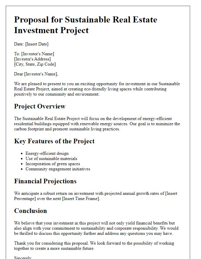 Letter template of sustainable real estate investment project