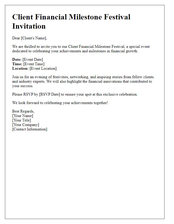 Letter template of Client Financial Milestone Festival