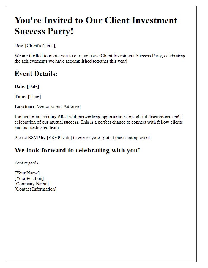 Letter template of Client Investment Success Party Invitation