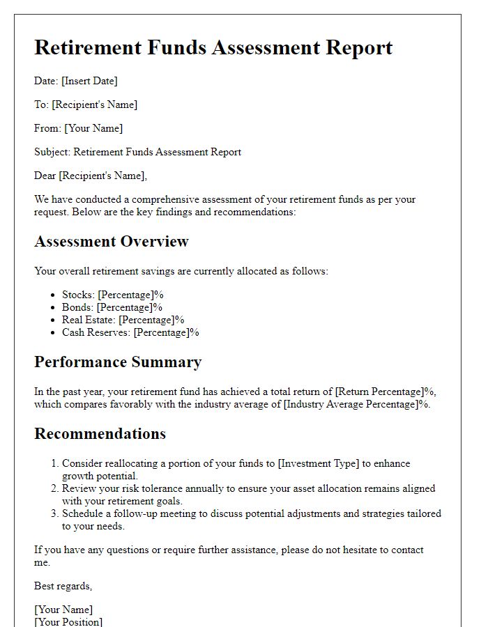 Letter template of retirement funds assessment report.