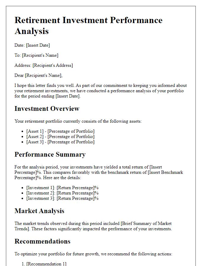 Letter template of retirement investment performance analysis.