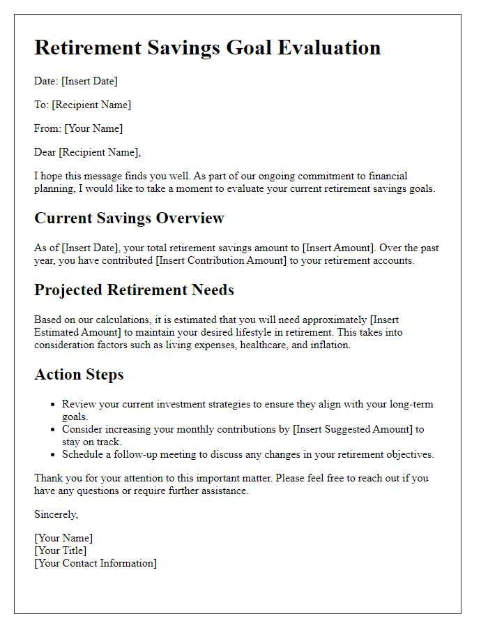 Letter template of retirement savings goal evaluation.