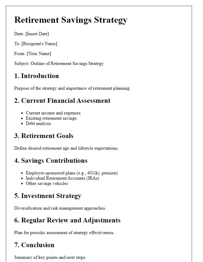 Letter template of retirement savings strategy outline.