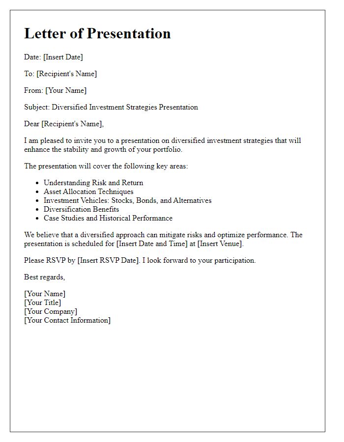 Letter template of diversified investment strategies presentation