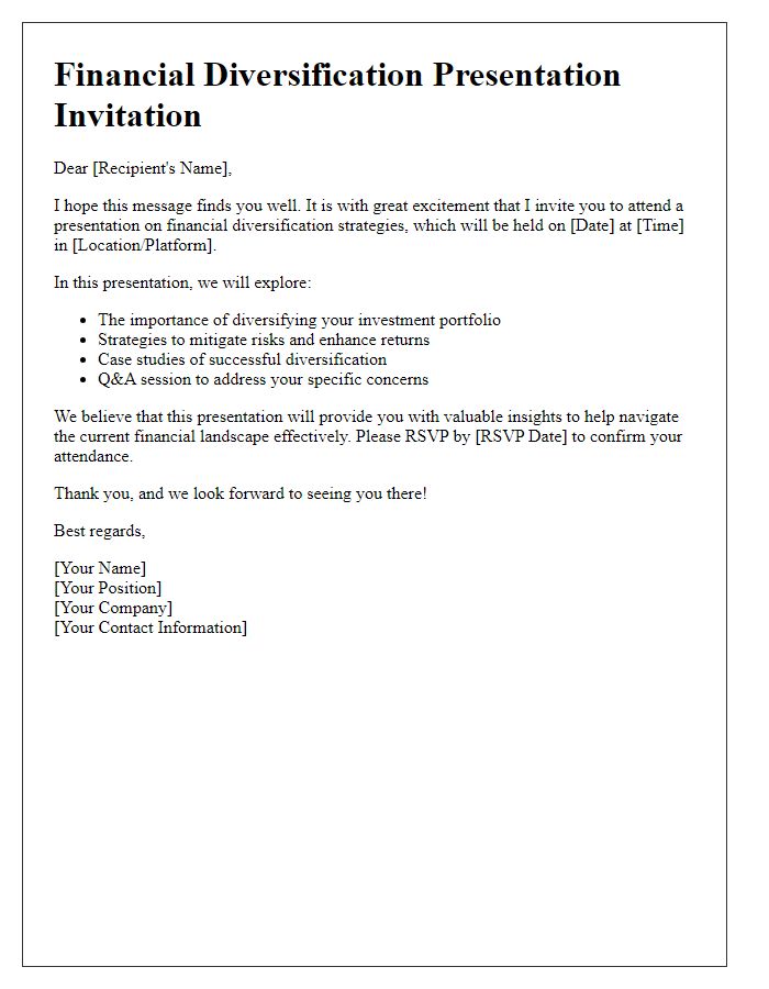 Letter template of financial diversification presentations