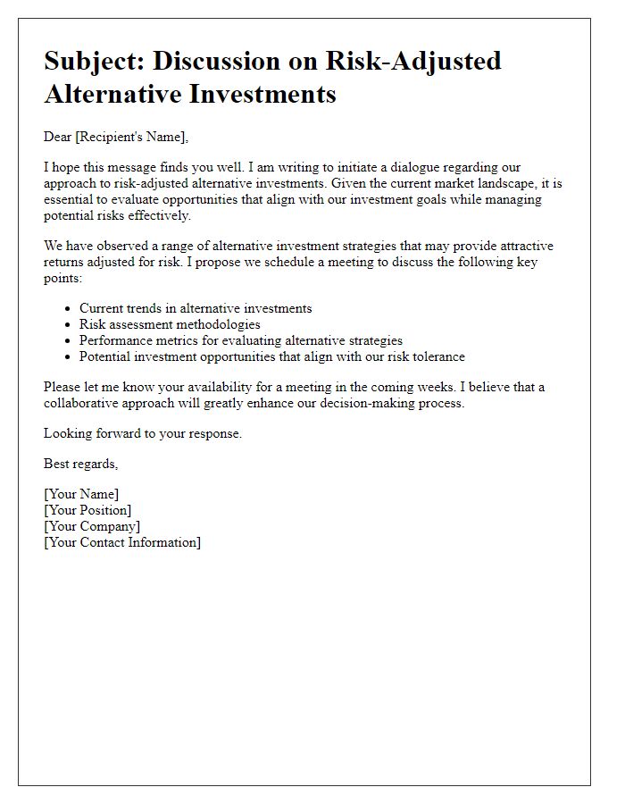 Letter template of risk-adjusted alternative investments dialogue