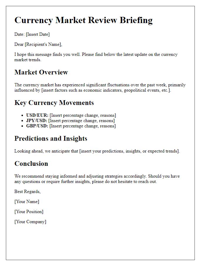 Letter template of currency market review briefing