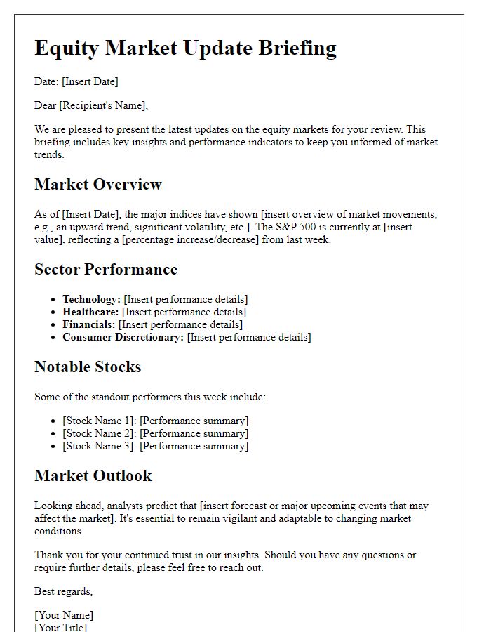 Letter template of equity market updates briefing