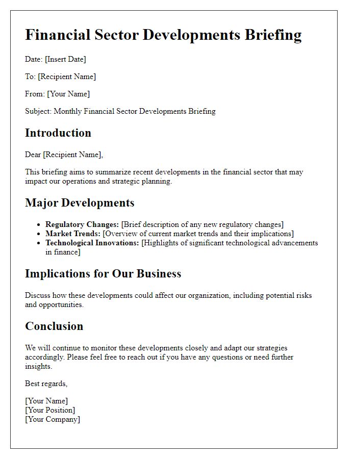 Letter template of financial sector developments briefing