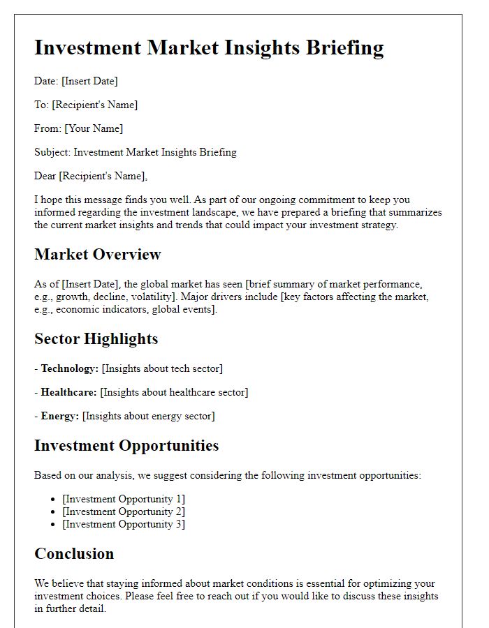 Letter template of investment market insights briefing