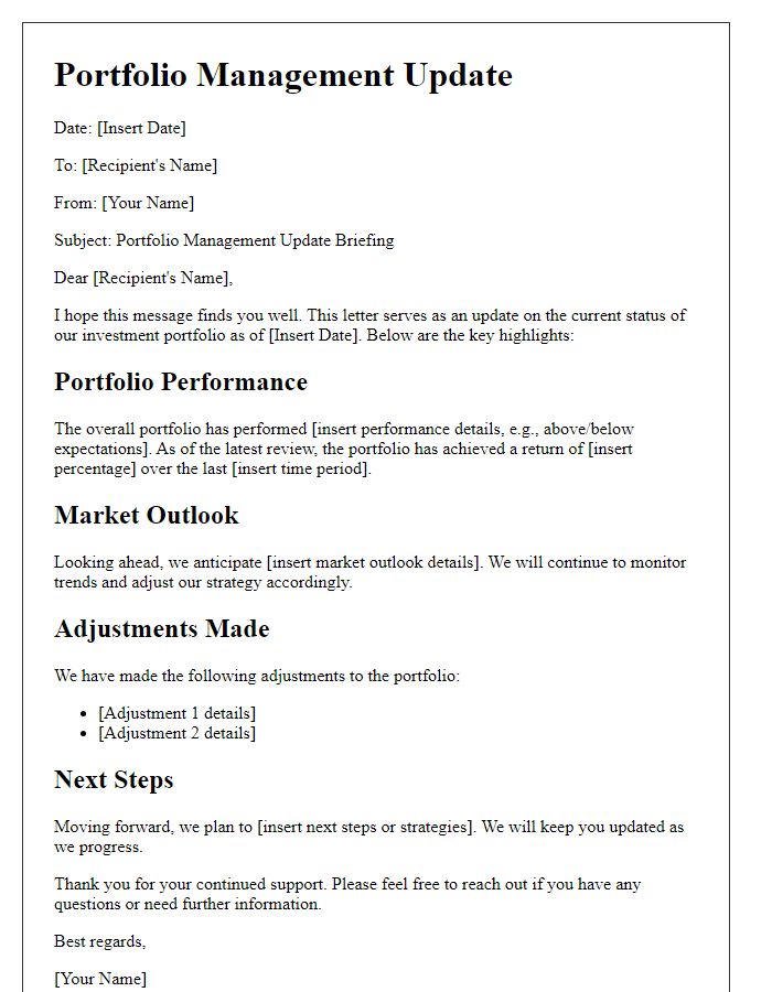 Letter template of portfolio management update briefing