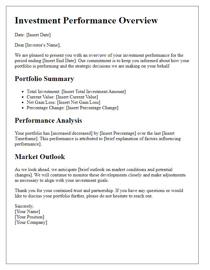 Letter template of investment performance overview