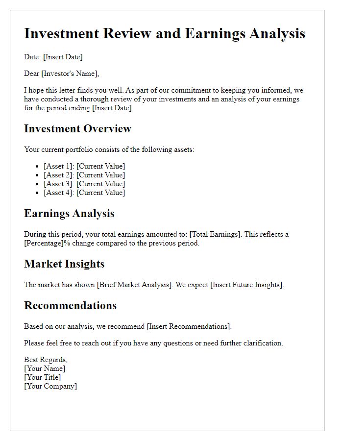 Letter template of investment review and earnings analysis