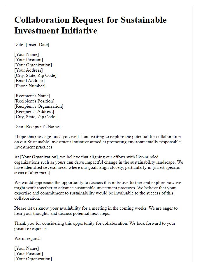 Letter template of sustainable investment initiative collaboration request