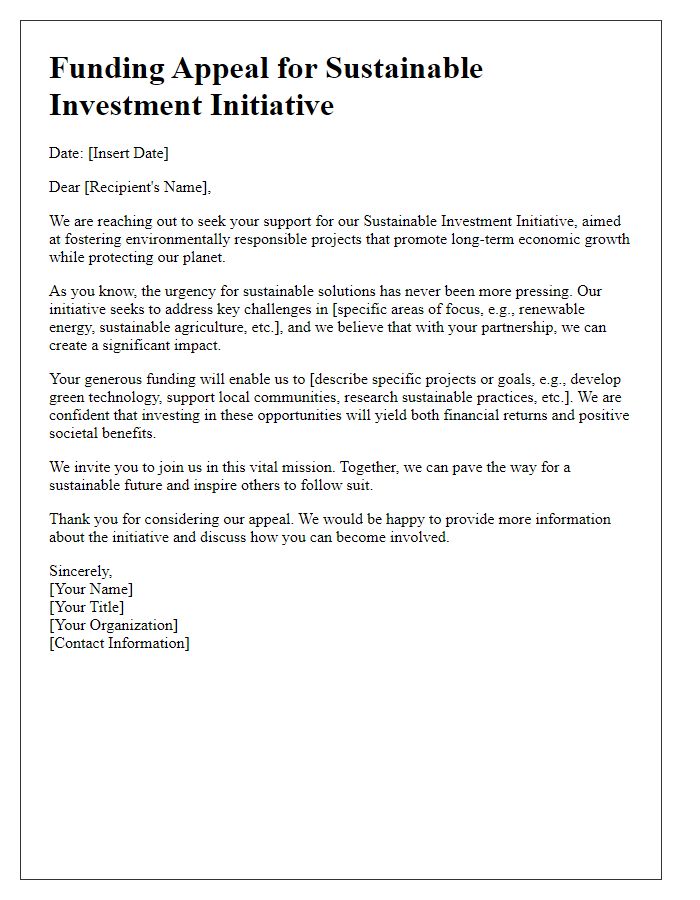 Letter template of sustainable investment initiative funding appeal