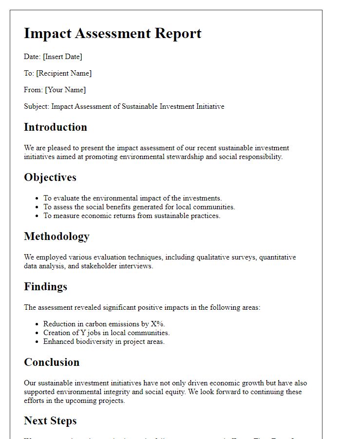 Letter template of sustainable investment initiative impact assessment