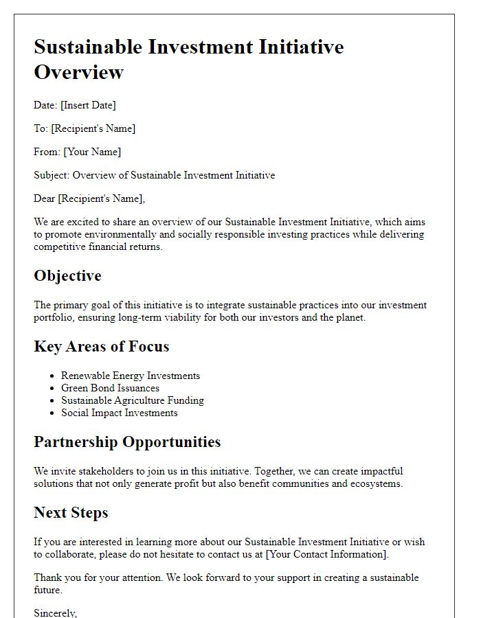 Letter template of sustainable investment initiative overview