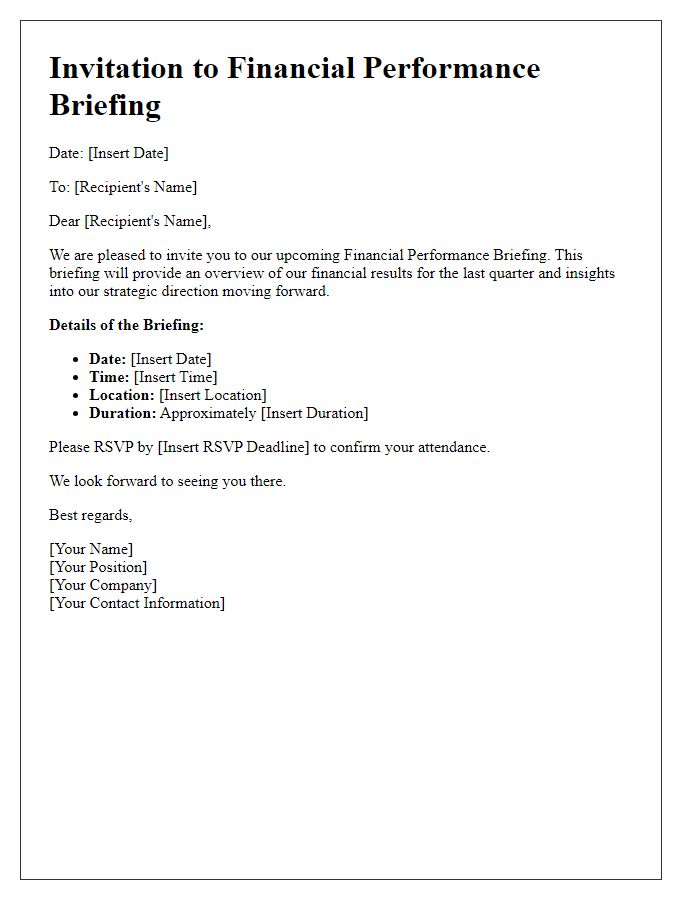 Letter template of financial performance briefing invitation