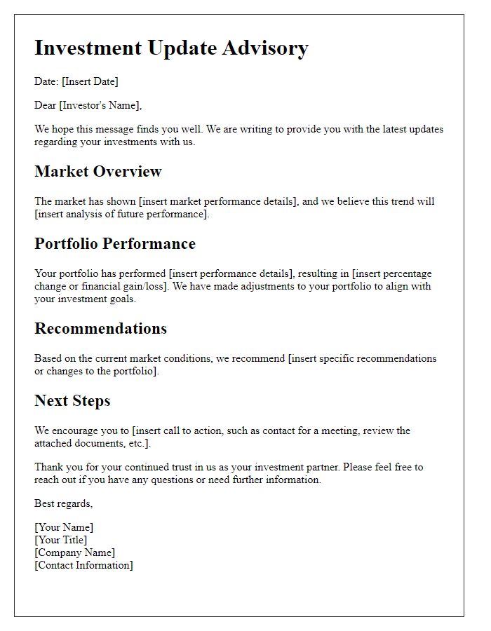 Letter template of investment update advisory