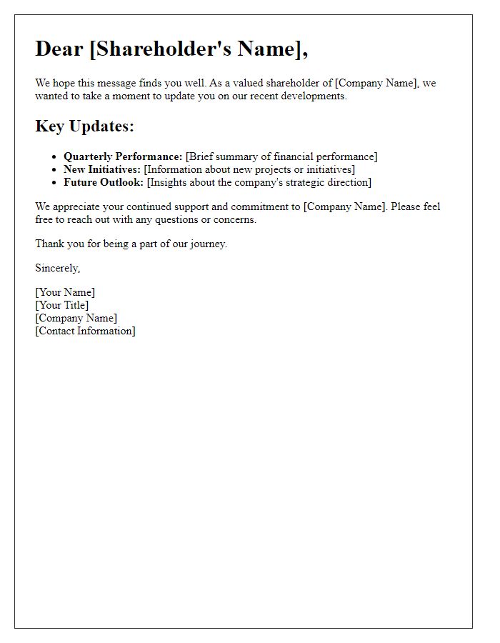 Letter template of shareholder update notification