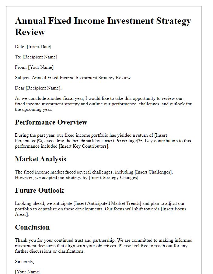 Letter template of Annual Fixed Income Investment Strategy Review