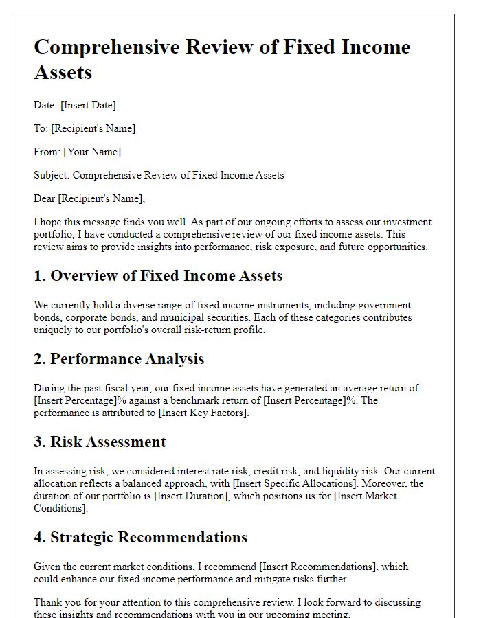 Letter template of Comprehensive Review of Fixed Income Assets