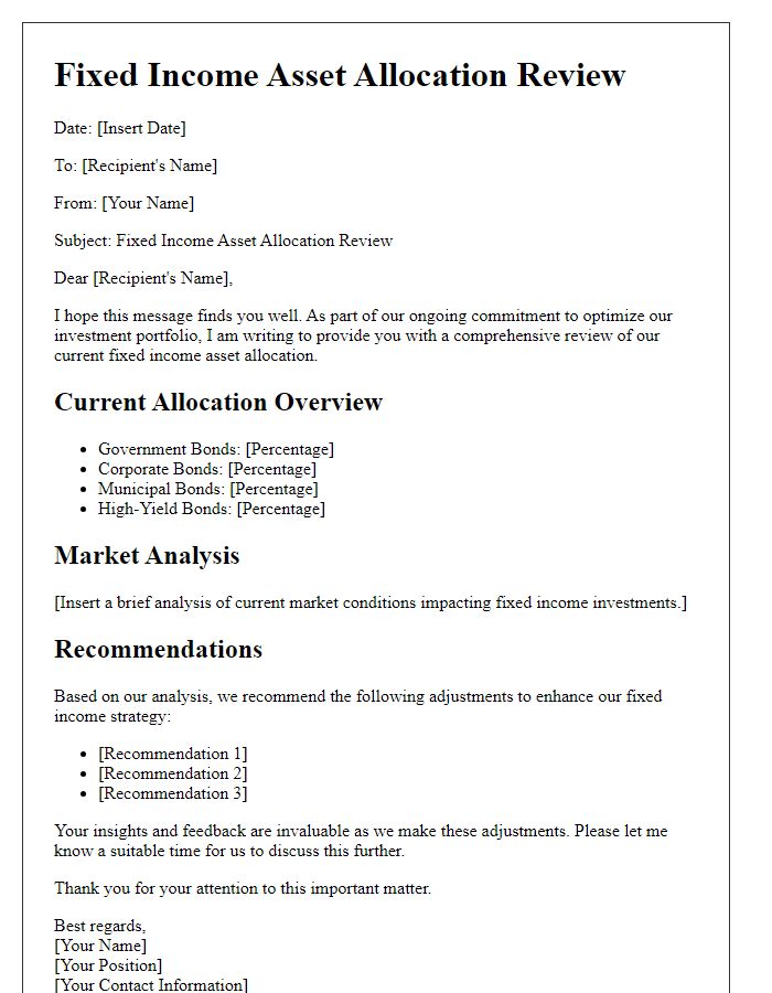 Letter template of Fixed Income Asset Allocation Review