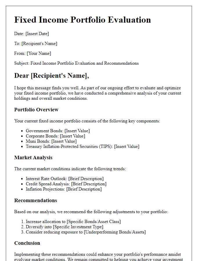 Letter template of Fixed Income Portfolio Evaluation and Recommendations