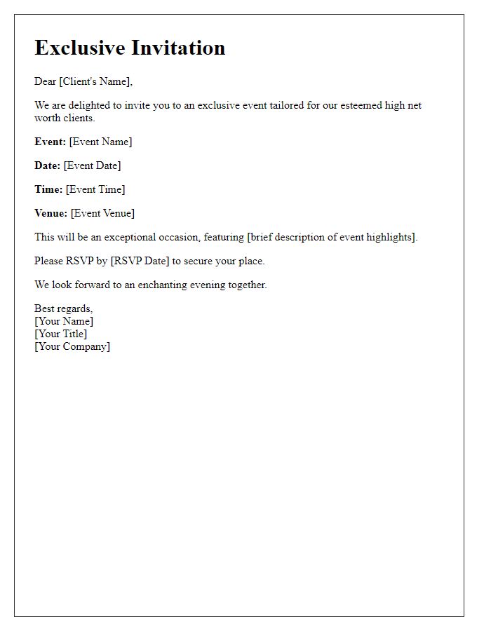 Letter template of Exclusive Event Invitation for High Net Worth Clients