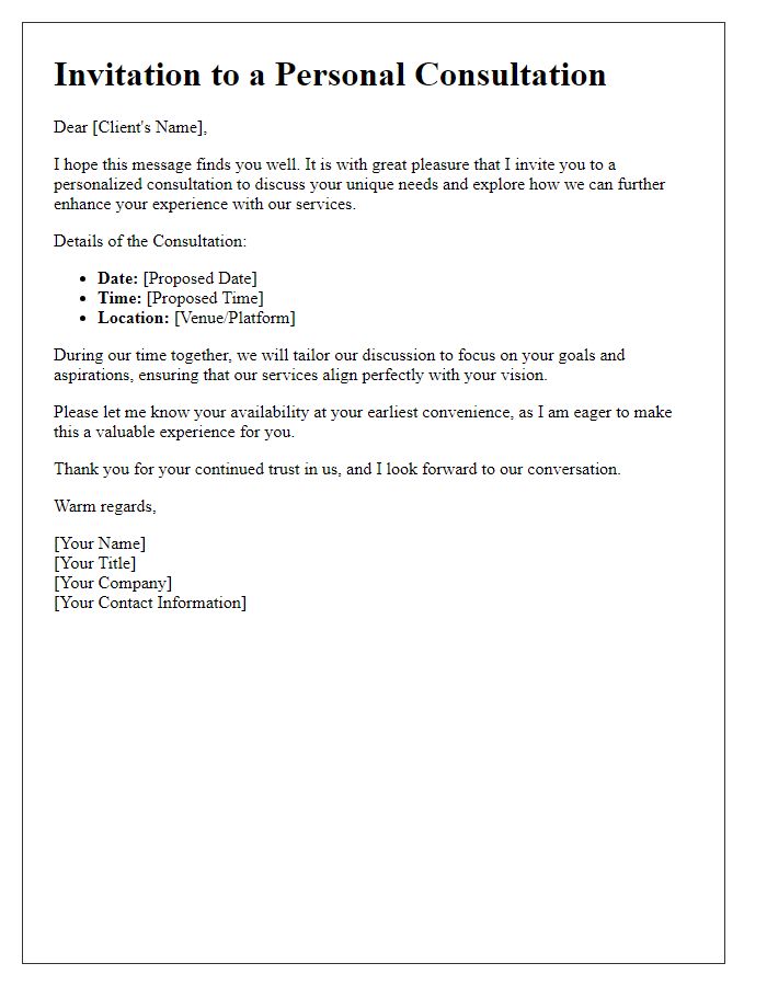 Letter template of Personal Consultation Invitation for High-Value Clients