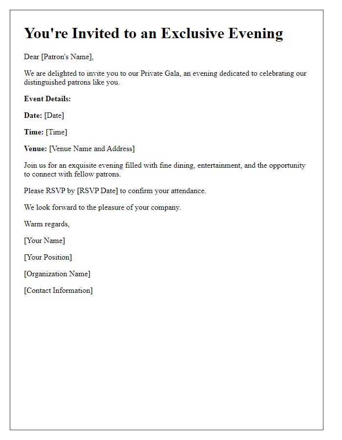 Letter template of Private Gala Invitation for Distinguished Patrons